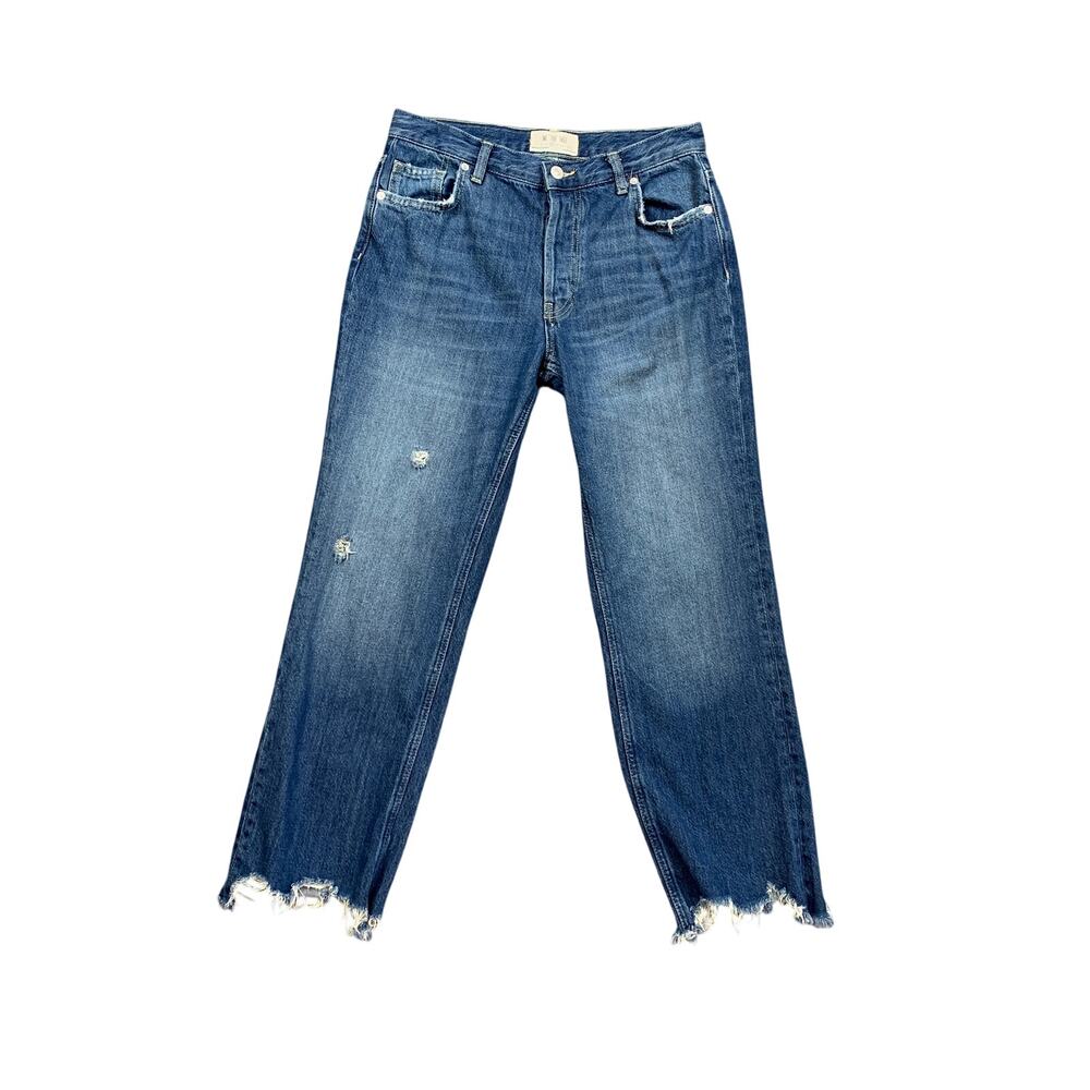 We The Free People Jeans Womens 27 Blue Straight Cropped Distressed Torn Hem